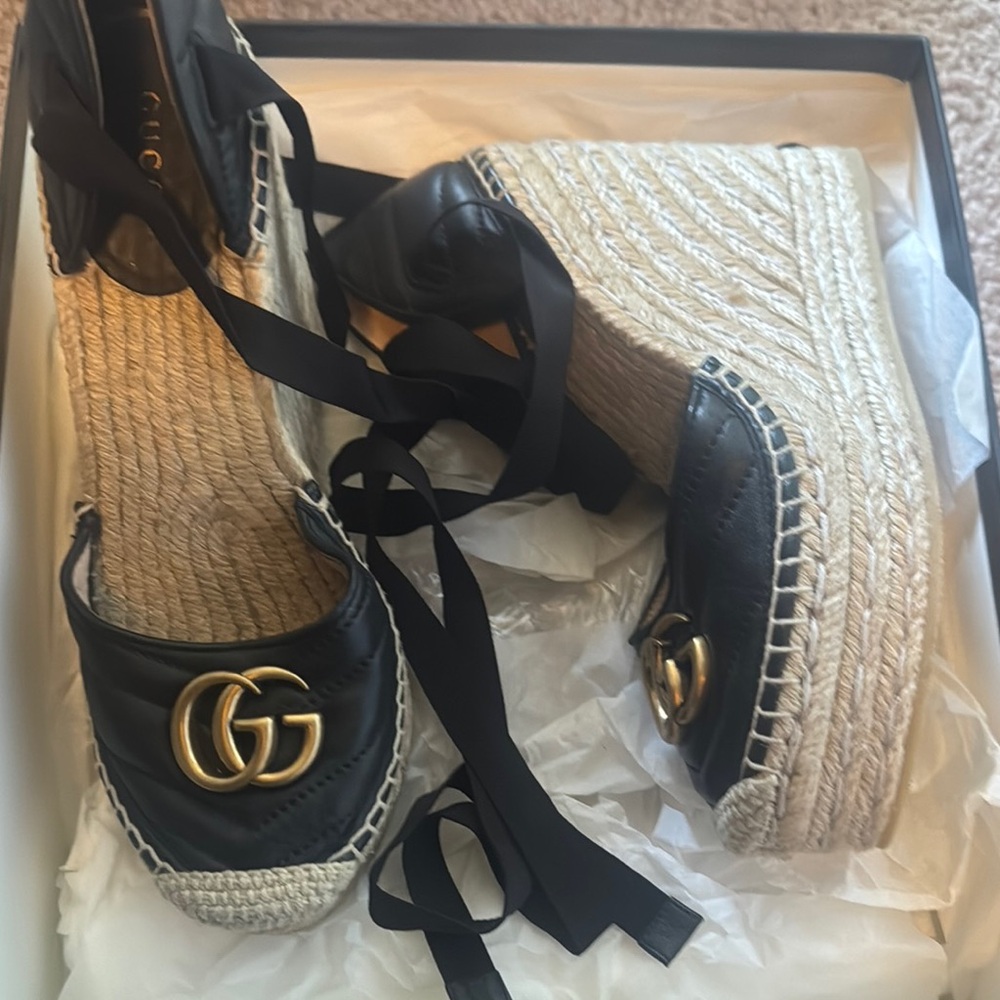 Gucci Black Platform Espadrille Sandals